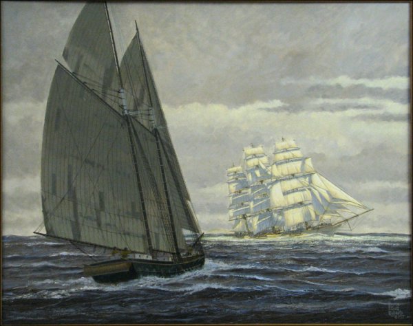 BRUCE ELLIOT ROBERTS (B. 1910) CHINA BOUND.: BRUCE ELLIOT ROBERTS (B. 1910) CHINA BOUND. Oil on board, signed LR, dated 1977; Verso: Titled, signed and dated 24" x 30"