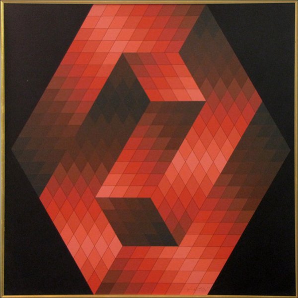 VICTOR VASARELY (1908-1997) GESTALT 9.: VICTOR VASARELY (1908-1997) GESTALT 9. Serigraph, signed in black ink lower middle and numbered 142/250 lower left, with Denise Rene Editions blindstamp at lower left; Frame: 41.50" x 41.50" 31.50" x 