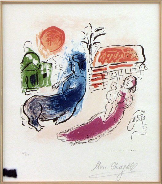 MARC CHAGALL (1887-1985) MATERNITE AU CENTAURE: MARC CHAGALL (1887-1985) MATERNITE AU CENTAURE. Plate 4 from ÒChagallÓ by Jacques Lassaigne; Lithograph in colors on Arches paper, 1957, signed and numbered in pencil in the lower margin, edition 49