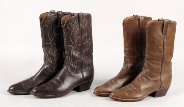 TWO PAIRS OF LUCCHESE LEATHER BOOTS.: TWO PAIRS OF LUCCHESE LEATHER BOOTS. Dark brown pair: Size 10 Lighter brown pair: Size 9.5