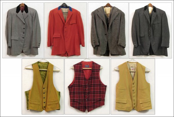 GROUP OF WOOL AND TWEED HUNT AND RIDING JACKETS: GROUP OF WOOL AND TWEED HUNT AND RIDING JACKETS. Together with three wool vests