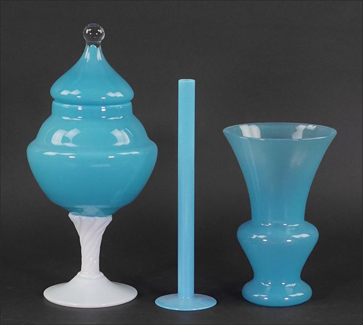 Three Pieces of Blue Opaline Glass. (1 of 1)