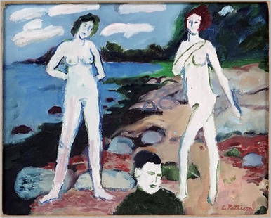 Abbott Pattison (American, 1916-1999) On the Beach at: Abbott Pattison (American, 1916-1999) On the Beach at Lincolnville. Oil on canvas, signed lower right 8" x 10" Frame: 16 1/4" x 18 1/2"