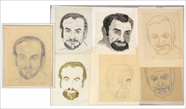 ENRICO BAJ (ITALIAN 1924-2003) PORTRAIT OF MILT: ENRICO BAJ (ITALIAN 1924-2003) PORTRAIT OF MILTON D. RATNER. Pencil on tracing paper, signed and dedicated alon the lower edge (Frame: 31.50" x 26.75"; Sheet: 20.75" x 16.25"); Together with six loose