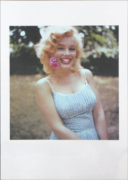 SAM SHAW (AMERICAN 1912-1999) MARILYN IN ROXBUR: SAM SHAW (AMERICAN 1912-1999) MARILYN IN ROXBURY WITH FLOWER. Color photograph, 1957, number 11 from portfolio B of The Joy of Marilyn, with Sam Shaw embossment stamp lower right and ink stamp on the