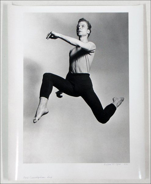 BARBARA MORGAN (AMERICAN 1900-1992) MERCE CUNNI: BARBARA MORGAN (AMERICAN 1900-1992) MERCE CUNNINGHAM - LEAP. Gelatin silver print, 1942, printed in 1980; Signed, dated and titled in ink in the lower margin; Additionally signed, dated and titled in