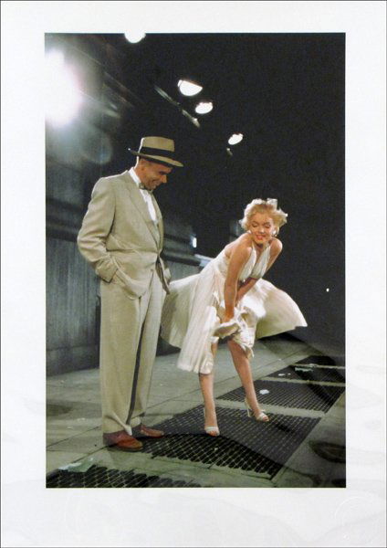 SAM SHAW (AMERICAN 1912-1999) MARILYN - THE SEV: SAM SHAW (AMERICAN 1912-1999) MARILYN - THE SEVEN YEAR ITCH. Color photograph, 1954, number 1 from portfolio A of The Joy of Marilyn, with Sam Shaw embossment stamp lower right and ink stamp on the re