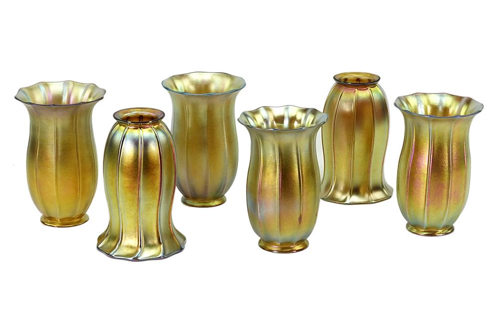 A Set of Six Steuben Gold Aurene Shades. (1 of 2)