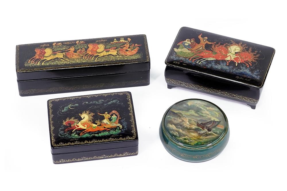 Four Russian Lacquered Boxes. (1 of 1)