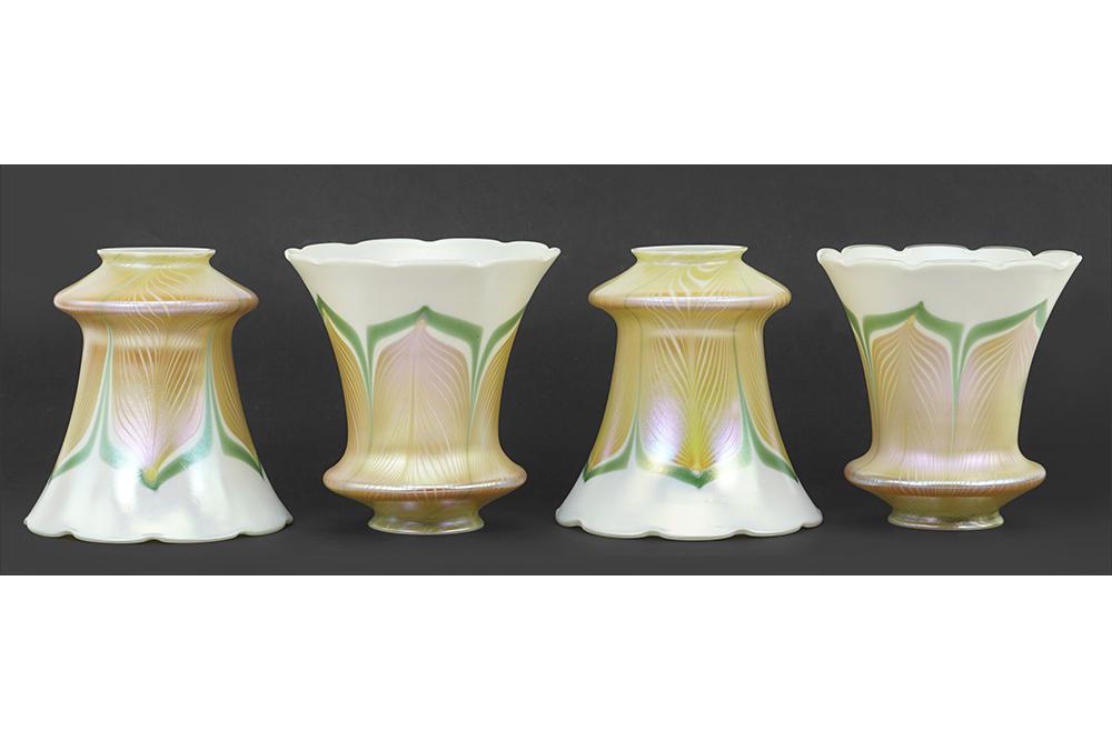 A Set of Four Quezal Art Glass Lamp Shades. (1 of 2)