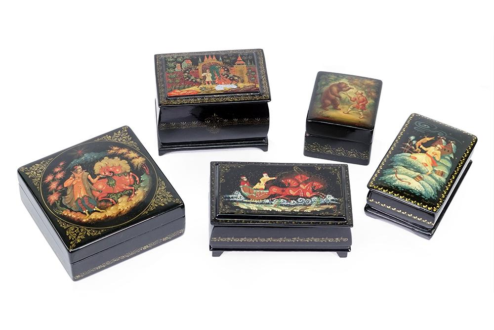 Five Russian Lacquered Boxes. (1 of 1)