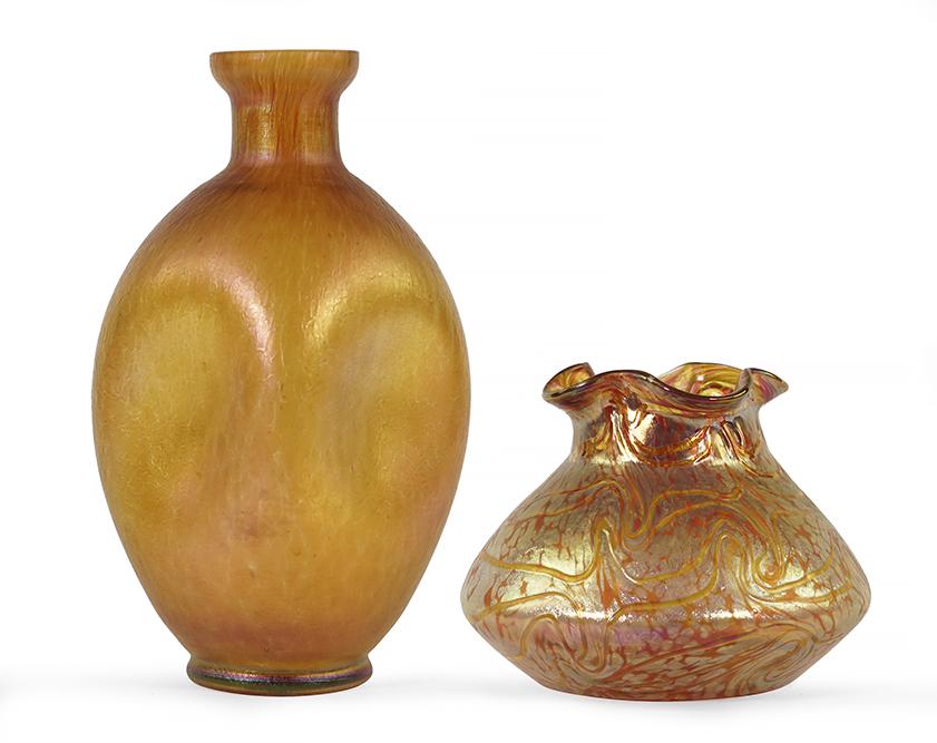 Two Iridescent Art Glass Vases in the Style of Loetz. (1 of 1)