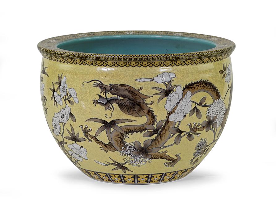 A Chinese Yellow Ground Porcelain Fish Bowl. (1 of 2)