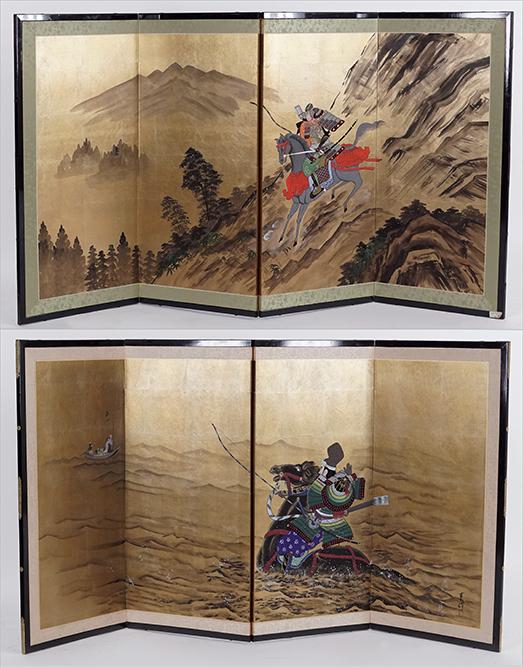 Two Japanese Four-Panel Screens. (1 of 3)