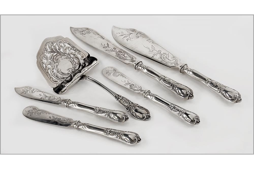 A Suite of Austrian Silver Handled Serving Pieces. (1 of 1)