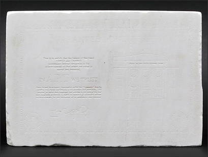 Theaster Gates (American, B. 1973) Guarantee Bond: Theaster Gates (American, B. 1973) Guarantee Bond Certificate. Engraving on white marble, 2013. Signed in ink en verso and numbered 51/100 6" x 8 3/4" x 1"