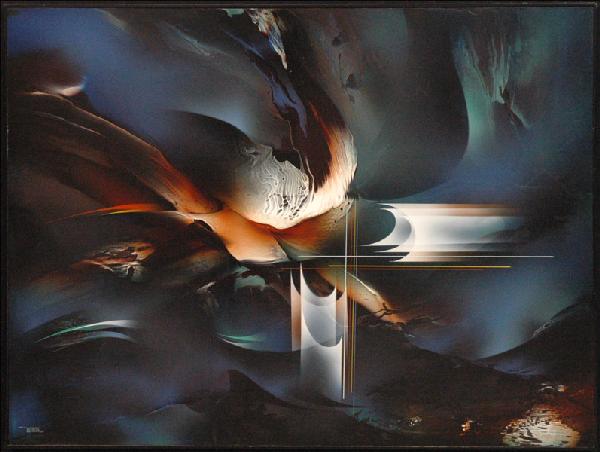 LEONARDO NIERMAN (B. 1932) THE VOYAGE.: LEONARDO NIERMAN (B. 1932) THE VOYAGE. Acrylic on masonite, signed lower left 'Nierman;' Verso: Gallery label reading in part 'Merrill Chase Galleries;' Frame: 43.50" x 56" 35.50" x 48"