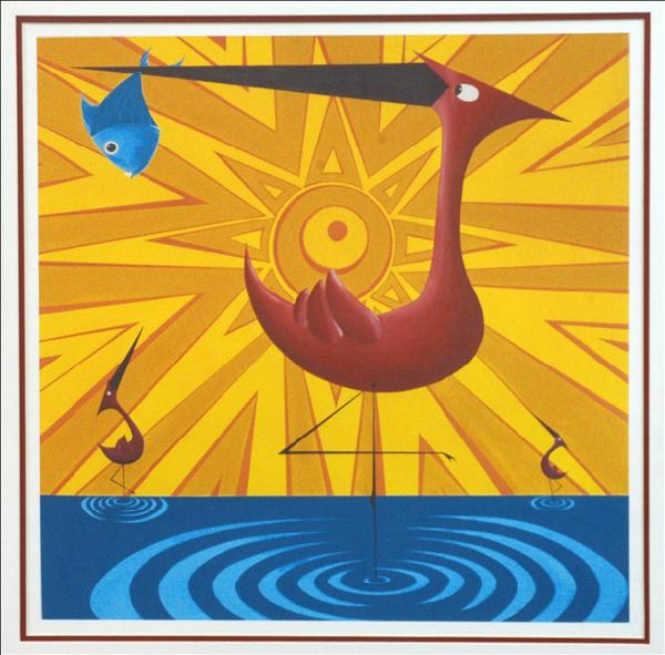 BRIAN BOYLAN (20TH CENTURY) PINK FLAMINGOS.: BRIAN BOYLAN (20TH CENTURY) PINK FLAMINGOS. Color giclee on heavy Arches paper; Verso: COA reading in part 'Art Showcase, Los Angeles, CA;' Frame: 32.75" cx 32.50" 22" x 22"