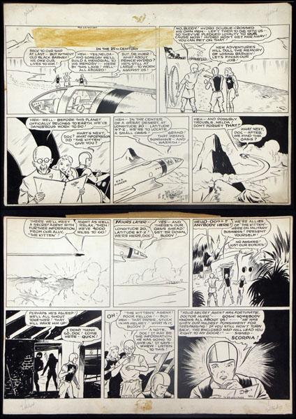 DICK CALKINS BUCK ROGERS SUNDAY COMIC STRIP ORI: DICK CALKINS BUCK ROGERS SUNDAY COMIC STRIP ORIGINAL ART (JOHN F. DILLE, CO. 1941). Strip number 582, dating from March 18, 1941. From the "Four Powers of Doomar" series. Depicting Buddy Deering, Dr.