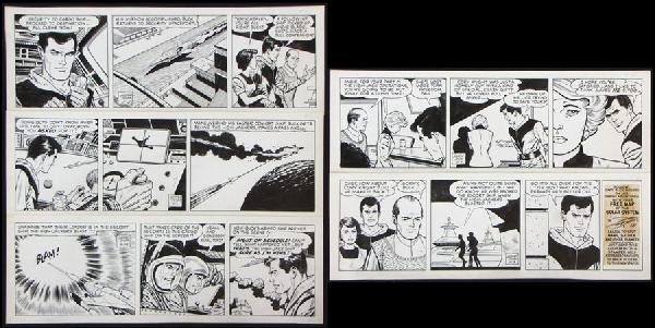 GEORGE TUSKA BUCK ROGERS DAILY COMIC STRIP ORIG: GEORGE TUSKA BUCK ROGERS DAILY COMIC STRIP ORIGINAL ART (JOHN F. DILLE, NATIONAL NEWSPAPER SYNDICATE, 1963). Comprised of five daily strips from the "Mind Reader" series: dated April 29, May 1, May 2,