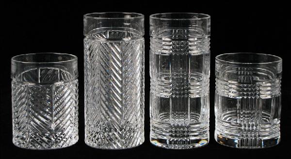 RALPH LAUREN CRYSTAL BARWARE.: RALPH LAUREN CRYSTAL BARWARE. Comprised of four lowball glasses and four highball glasses in the Herringbone pattern. Together with four lowball glasses and four highball glasses in the Glen Plaid pat