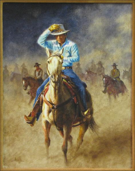 JIM ABEITA (B.1947) OIL ON CANVAS.: JIM ABEITA (B.1947) OIL ON CANVAS. Signed 18"x14"