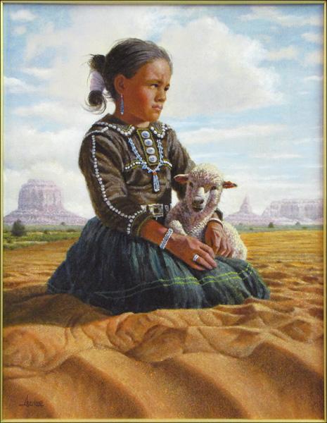 JIM ABEITA (B.1947) YOUNG NAVAJO GIRL.: JIM ABEITA (B.1947) YOUNG NAVAJO GIRL. Oil on canvas, signed 18"x14"