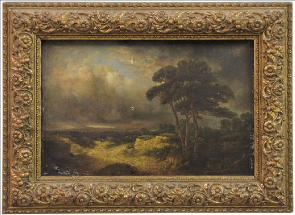 BARBIZON SCHOOL PAINTING.: BARBIZON SCHOOL PAINTING. Oil on canvas, laid to board 8"x11.5"