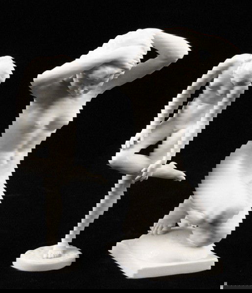 HUTSCHENREUTHER PORCELAIN FIGURE OF A KNEELING: HUTSCHENREUTHER PORCELAIN FIGURE OF A KNEELING NUDE MAIDEN. Together with a Carl Werner for Hutschenreuther porcelain figure of a standing nude maiden Kneeling maiden: 6.5"