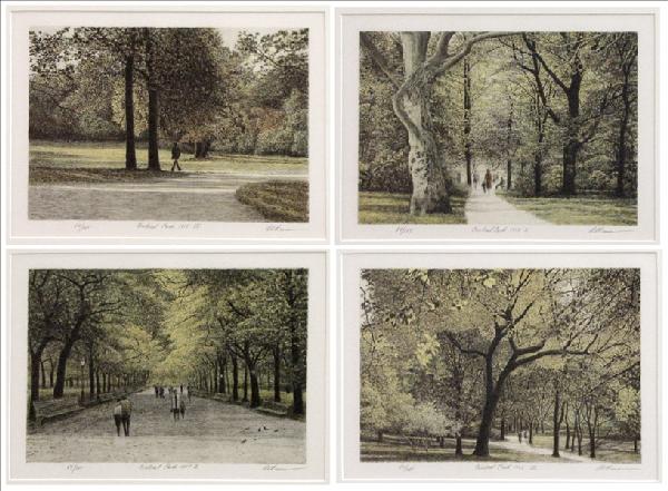 HAROLD ALTMAN (AMERICAN, B.1924) CENTRAL PARK -: HAROLD ALTMAN (AMERICAN, B.1924) CENTRAL PARK - SUITE OF FOUR WORKS. Each a lithograph in colors, 1985, signed, titled and numbered in pencil in the lower margin, edition 84/285, with Mourlot blindsta