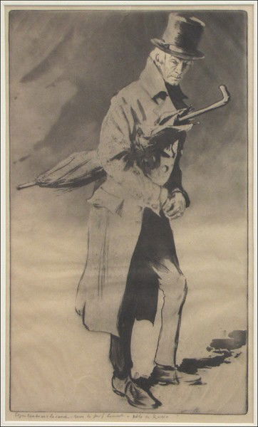 EDGAR CHAHINE (1874-1947) LERAND DANS LE ROLE D: EDGAR CHAHINE (1874-1947) LERAND DANS LE ROLE DE RODIN DU JUIF ERRANT. Etching, drypoint and aquatint, 1903, signed and titled in pencil in the lower margin, artist's proof from edition of 60; Verso: