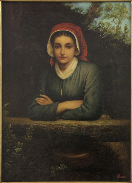 FOLLOWER OF SIR JOHN EVERETT MILLAIS (1829-1896: FOLLOWER OF SIR JOHN EVERETT MILLAIS (1829-1896) PORTRAIT OF A YOUNG GIRL, 1876. Oil on canvas, signed with stylized monogram 'JEM' and dated 1876 lower right; Verso: Paper label attributing authorshi