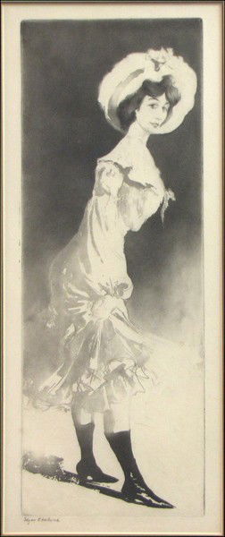 EDGAR CHAHINE (FRENCH 1874-1947) LES CHAUSETTES: EDGAR CHAHINE (FRENCH 1874-1947) LES CHAUSETTES. Etching, signed in pencil lower left; T.105; Frame: 26" x 14" 18.6" x 6.75"