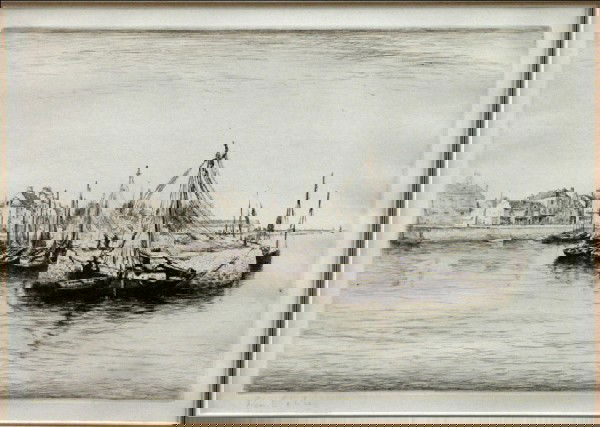 EDGAR CHAHINE (FRENCH 1874-1947) LES SARDINERS.: EDGAR CHAHINE (FRENCH 1874-1947) LES SARDINERS. Etching on paper, signed in pencil lower left; T.419; Frame: 16.25" x 20" 8.50" x 12.4"