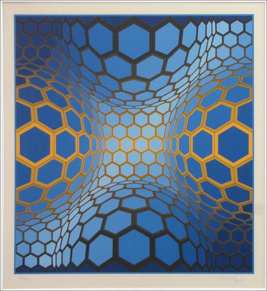 VICTOR VASARELY (1908-1997) UNTITLED.: VICTOR VASARELY (1908-1997) UNTITLED. Screenprint in colors, signed and numbered in pencil in the lower margin, edition 75/250; Frame: 34.50" x 31.25" 23" x 21.25"