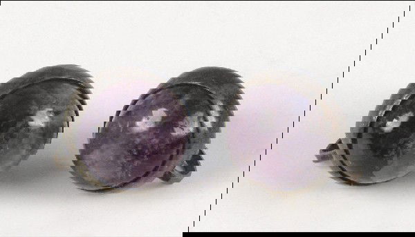 SPRATLING STERLING SILVER AND AMETHYST SCREWBAC: SPRATLING STERLING SILVER AND AMETHYST SCREWBACK EARRINGS.