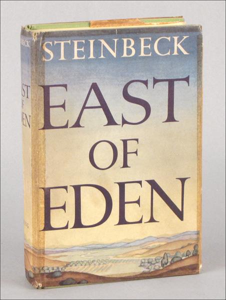 JOHN STEINBECK, 'EAST OF EDEN', SIGNED.: JOHN STEINBECK, 'EAST OF EDEN', SIGNED. The Viking Press, New York, 1952. First edition. Green cloth boards with black stamped text, with paper dustwrapper. Copyright page reads, "Copyright 1952 by Jo