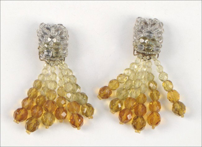 PAIR OF COPPOLA E TOPPO FACETED GLASS BEAD EARC: PAIR OF COPPOLA E TOPPO FACETED GLASS BEAD EARCLIPS. Both earclips are fully marked