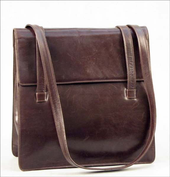 FRATELLI ROSSETTI BROWN LEATHER HANDBAG.: FRATELLI ROSSETTI BROWN LEATHER HANDBAG. H: 11" W: 11" D: 4"