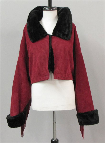 BYBLOS RED SUEDE AND SHEARLING BOLERO STYLE JAC: BYBLOS RED SUEDE AND SHEARLING BOLERO STYLE JACKET. Size 42
