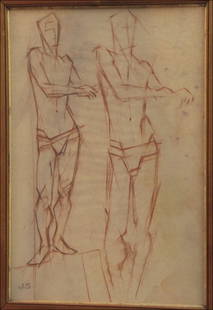 JOHN BRADLEY STORRS (AMERICAN 1885-1952) STUDIE: JOHN BRADLEY STORRS (AMERICAN 1885-1952) STUDIES OF FIGURES. Double sided drawing, pastel on paper, signed with initials 'JS' lower left; Frame: 25.25" x 19" 19.50" x 13.50"