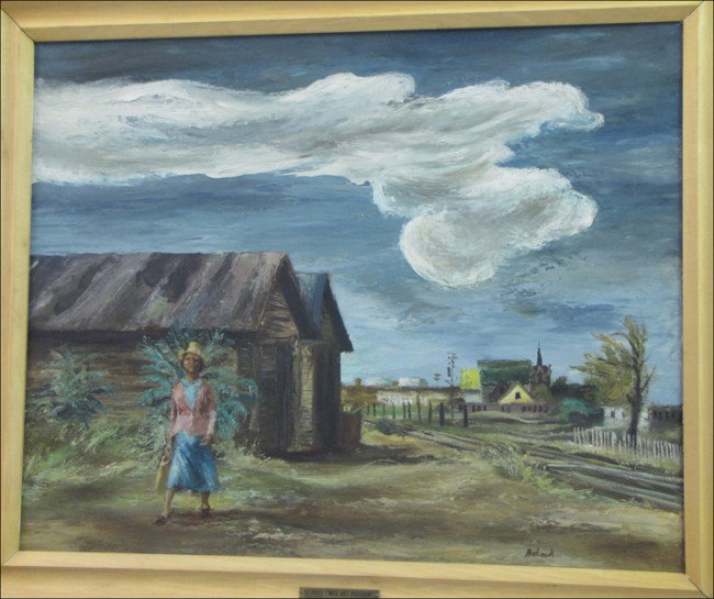 AARON BOHROD (AMERICAN 1907-1992) SOUTHERN LAND: AARON BOHROD (AMERICAN 1907-1992) SOUTHERN LANDSCAPE. Oil on masonite, signed lower right; Additionally signed, titled and numbered '6084' on the reverse; WPA Art Program Identification Card on the re