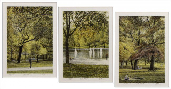 HAROLD ALTMAN (AMERICAN, B.1924) FALL - THREE W: HAROLD ALTMAN (AMERICAN, B.1924) FALL - THREE WORKS. Fall I, II & III: Each a color lithograph, 1985, signed, titled and numbered in pencil in the lower margins, editions 110/285; Verso: Each with a g