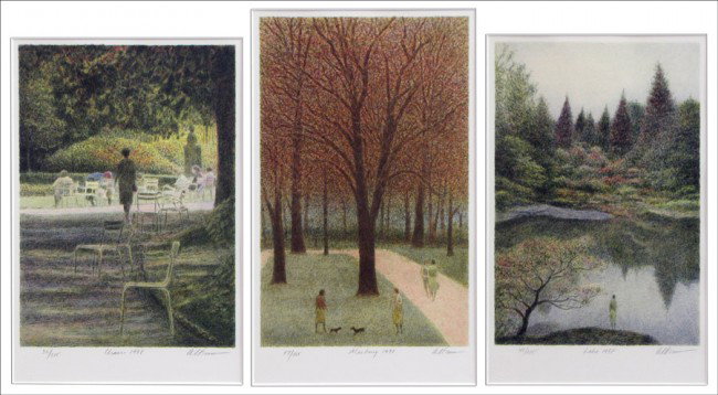 HAROLD ALTMAN (AMERICAN, B.1924) THREE WORKS.: HAROLD ALTMAN (AMERICAN, B.1924) THREE WORKS. Lake, edition 41/285; Meeting, edition 37/285; Chairs, edition 32/285. Each a lithograph in colors, 1998, signed, titled and numbered in pencil in the low