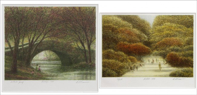 HAROLD ALTMAN (AMERICAN, B.1924) TWO WORKS.: HAROLD ALTMAN (AMERICAN, B.1924) TWO WORKS. Allee, edition 30/285 & Bridge, edition A.P.: Each a lithograph in colors, 1988, signed, titled, dated and numbered in pencil in the lower margin; Frames: 1