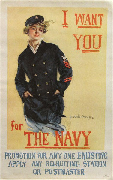 HOWARD CHANDLER CHRISTY (1873-1-952) I WANT YOU: HOWARD CHANDLER CHRISTY (1873-1-952) I WANT YOU FOR THE NAVY. Color lithographic poster, 1917, Forbes, Boston; Loose sheet 40.4" x 25.75" (sheet)