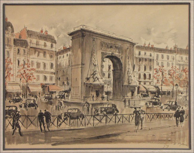 GUY DE NEYRAC (FRENCH 1900-1950) ARC DE TRIOMPH: GUY DE NEYRAC (FRENCH 1900-1950) ARC DE TRIOMPHE. Watercolor and ink on paper, signed lower right; Frame: 29.75" x 34.75" 18.4" x 23.50" (sight)