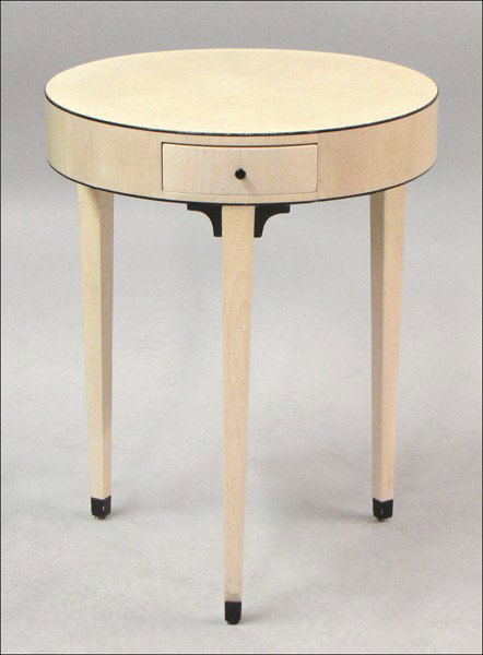 WILLIAM SWITZER SINGLE-DRAWER SIDE TABLE.: WILLIAM SWITZER SINGLE-DRAWER SIDE TABLE. Height: 27.5" Diameter: 21.5"