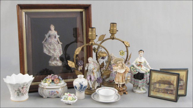 COLLECTION OF CONTINENTAL PAINTED PORCELAIN DEC: COLLECTION OF CONTINENTAL PAINTED PORCELAIN DECORATIVE OBJECTS.