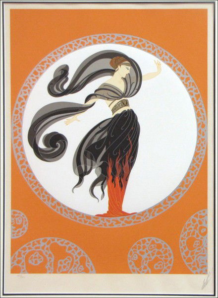 ROMAIN DE TIRTOFF ERTE (1892-1990) FLAMES OF LO: ROMAIN DE TIRTOFF ERTE (1892-1990) FLAMES OF LOVE. Serigraph in colors, 1978, signed in pencil lower right, edition 187/300, published by Circle Fine Arts; Frame: 35.50" x 28.50" 21.50" x 15.75"